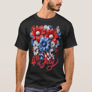 Camiseta Flores Patrióticas em Branco Vermelho e Azul 4 de 