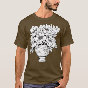 Camiseta flores Pedonias numa página de coloração de vaso