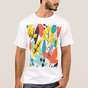 Camiseta Flores pintadas à mão, folhas de padrão sem soldad