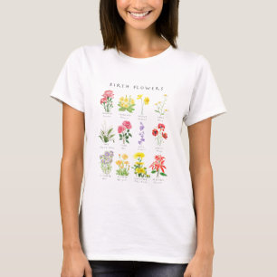 Camiseta Flores pintadas à mão mês de nascimento flores à b