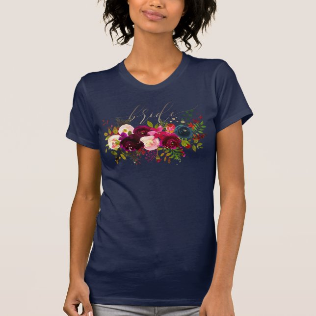 Camiseta Flores PixDezines Bride/Blush+Bordeaux (Frente)