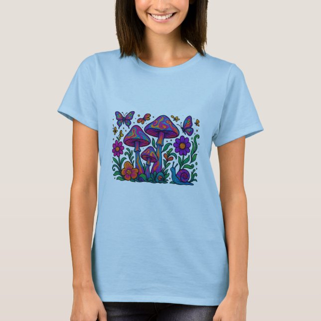Camiseta Flores Psicodélicas e Cogumelos Retro (Frente)