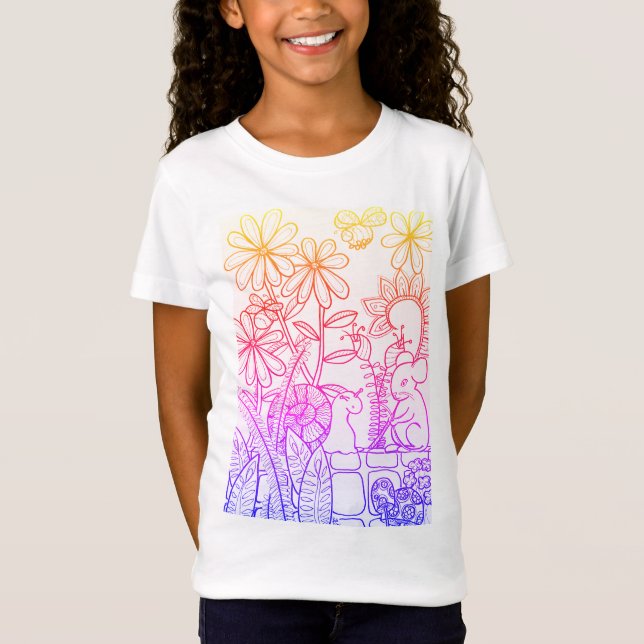 Camiseta Flores, Rato e Cores do arco-íris de caracol (Frente)
