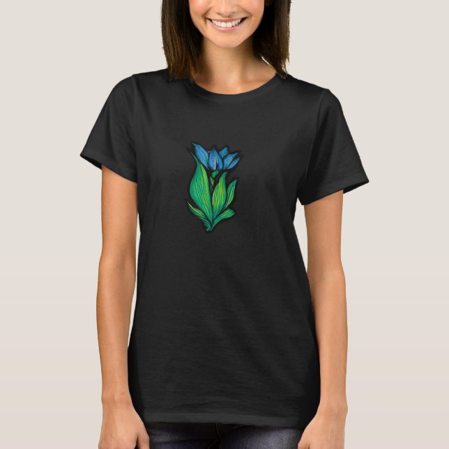Camiseta Flores Retro Arte Flores Azuis (Frente)