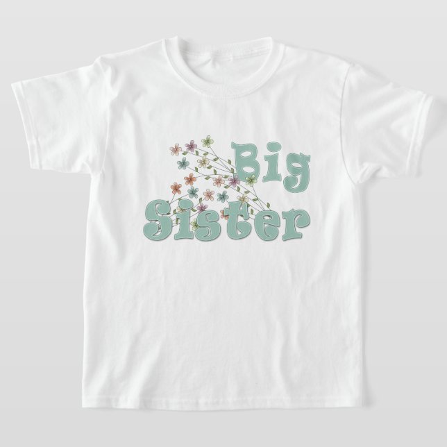 Camiseta Flores Retro Da Irmã Grande (Postura )
