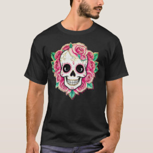 Camiseta Flores Rosa Coquette Floral Rosa Skeleton