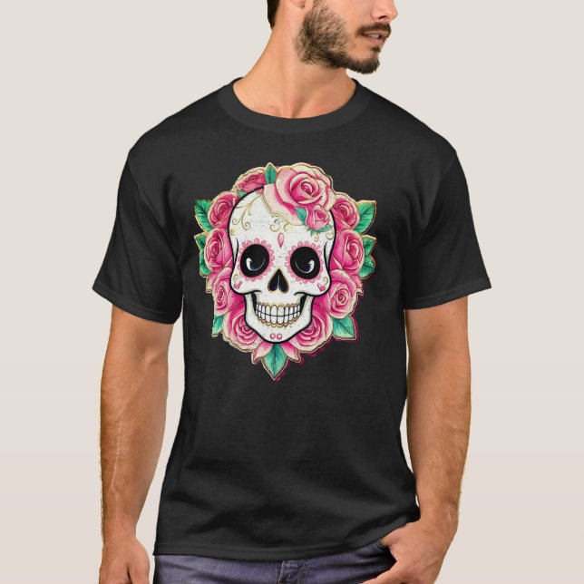 Camiseta Flores Rosa Coquette Floral Rosa Skeleton (Frente)