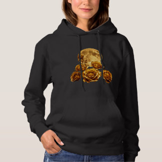 Camiseta Flores Rosa Dourada & Lua Cheia Luxo Celestial G