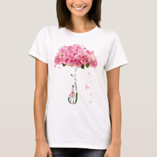 Camiseta Flores Rosa Frota Fita Brisa Luta de Consciência d