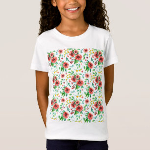 Camiseta Flores Rosa Pintadas À Mão Padrão Floral- 23498