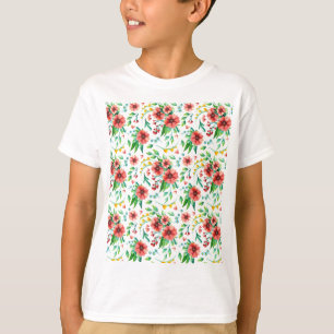 Camiseta Flores Rosa Pintadas À Mão Padrão Floral- 23498
