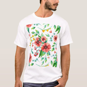 Camiseta Flores Rosa Pintadas À Mão Padrão Floral- 23498