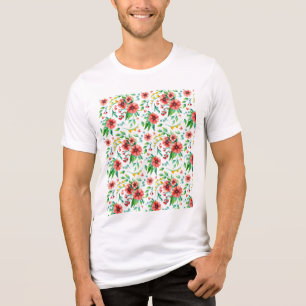 Camiseta Flores Rosa Pintadas À Mão Padrão Floral- 23498