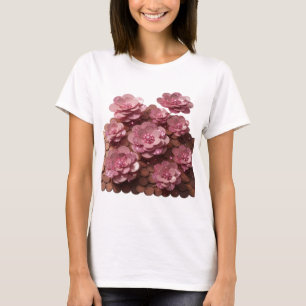 Camiseta Flores Rosa Prateadas e Moedas Design Atraente