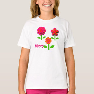 Camiseta Flores Rosa Quente e Laranja