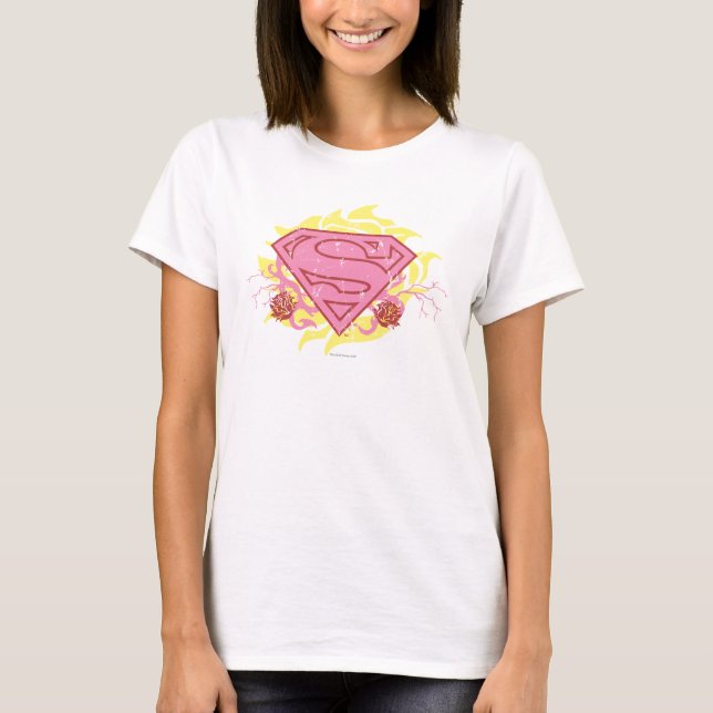 Camiseta Flores Rosa Supergirl (Frente)