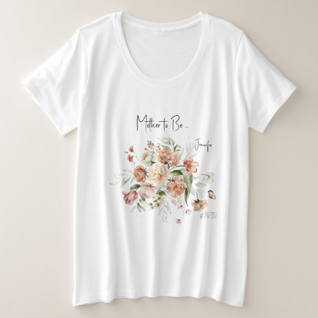 Camiseta Flores Rosadas, Futura Mamãe, Chá de Bebê Menina (Frente do Design)