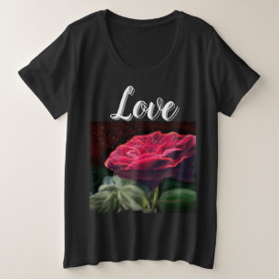 Camiseta Flores rosas vermelhas de Arte Preta Verde Flor Fl