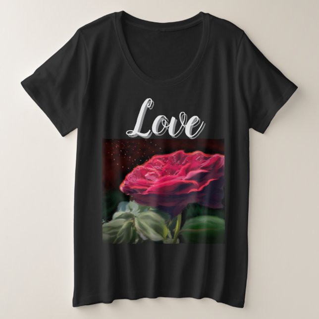 Camiseta Flores rosas vermelhas de Arte Preta Verde Flor Fl (Frente do Design)