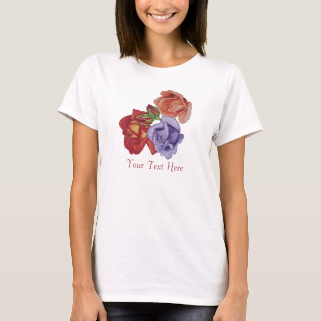 Camiseta flores rosas vermelhas e rosa florais (Frente)