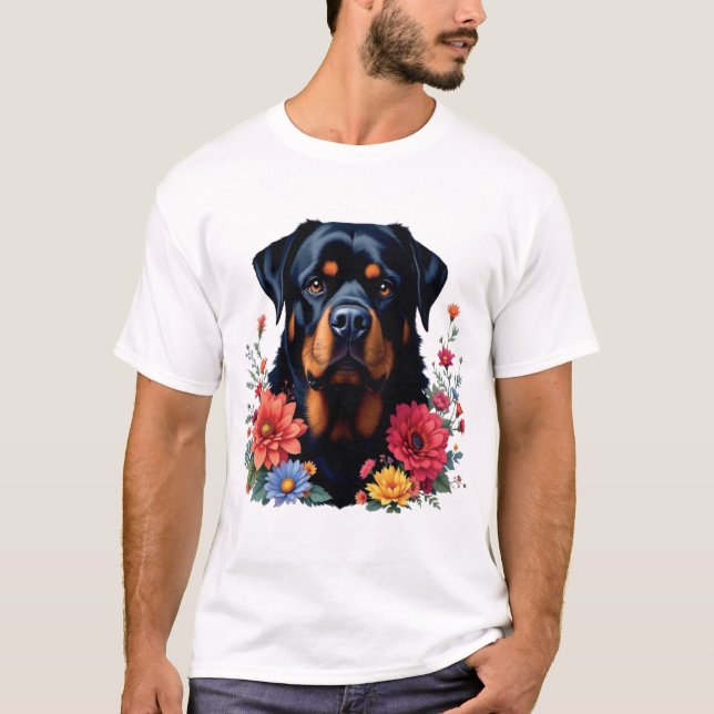 Camiseta Flores Rottweiler (Frente)