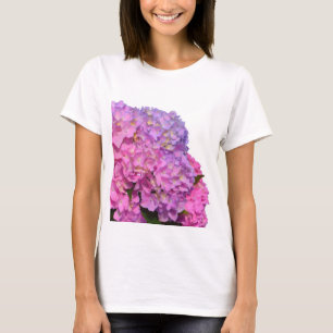 Camiseta Flores roxas, cor-de-rosa, hidrangeas