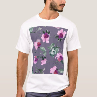 Camiseta Flores roxas: padrão uniforme de aquarela.