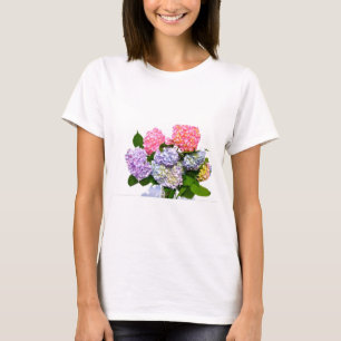 Camiseta Flores roxas roxas, cor-de-rosa, flores florais