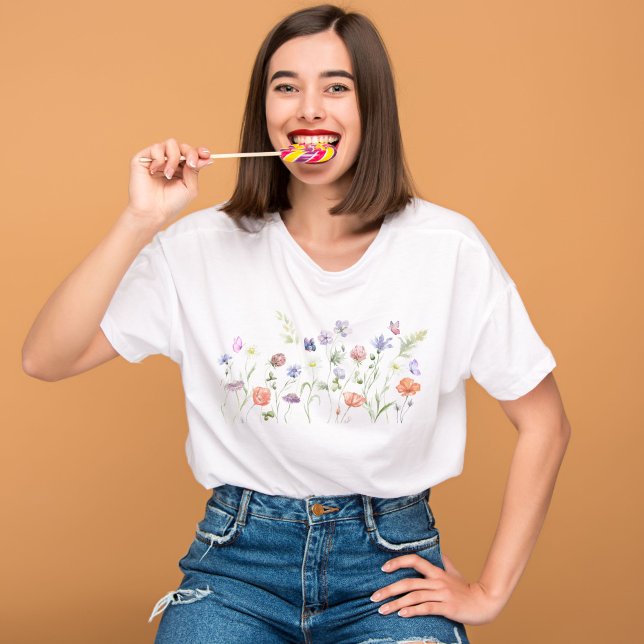 Camiseta Flores Selvagens Aquarela, Flores Botânicas, Natur (Criador carregado)