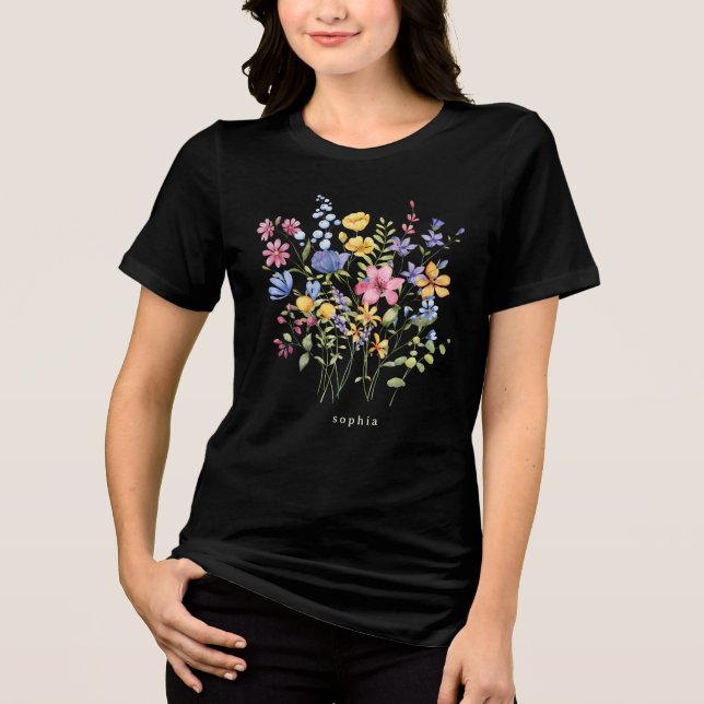 Camiseta Flores Selvagens Coloridas Boho com Monograma (Frente)
