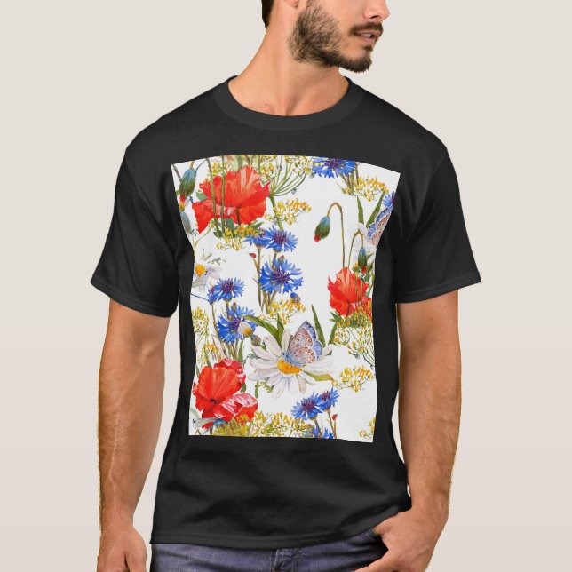 Camiseta Flores selvagens: cor azul-escura da água sem cost (Frente)