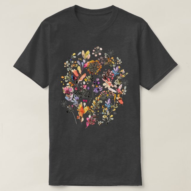 Camiseta Flores Selvagens e Plantas Aquarelas Natureza Selv (Frente do Design)