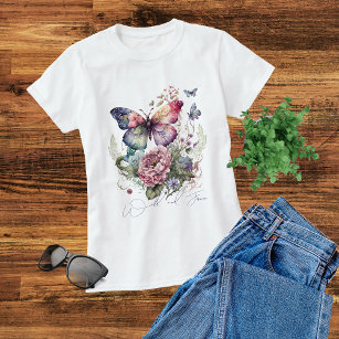 Camiseta Flores Selvagens Florais De Borboletas Selvagens S