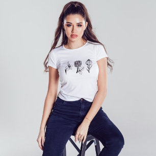 Camiseta Flores Selvagens Negras Gráfico Floral do Fôlego N