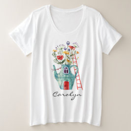 Camiseta Flores Selvagens Teal Teapot Fairytale House Water