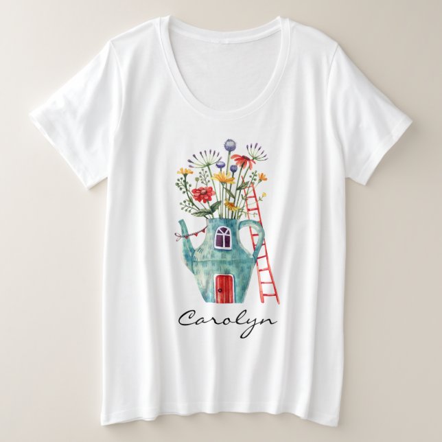 Camiseta Flores Selvagens Teal Teapot Fairytale House Water (Frente do Design)