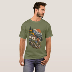 Camiseta Flores Silvestres Alpinas Pôr do Sol Montanhoso Pa