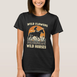 Camiseta Flores Silvestres Cavalos Cowgirl Retro Rodeio Gar