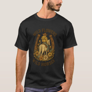 Camiseta Flores Silvestres - Cavalos Selvagens Cowgirl Ocid