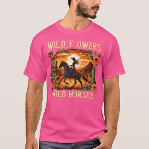 Camiseta Flores Silvestres Cavalos Selvagens Pôr do Sol Cow