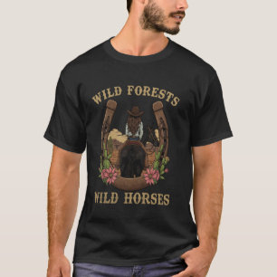 Camiseta Flores Silvestres Cavalos Selvagens Rodeio Retro O