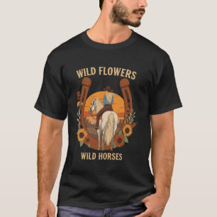 Camiseta Flores Silvestres Cavalos Selvagens Rodeio Retro O