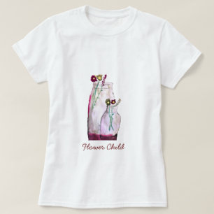 Camiseta Flores silvestres de aquarelas brancas em vaso