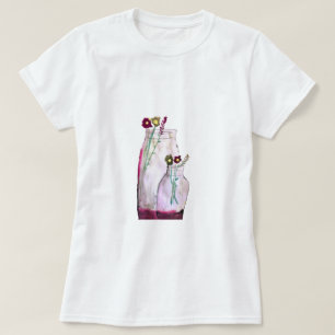 Camiseta Flores silvestres de aquarelas brancas em vaso