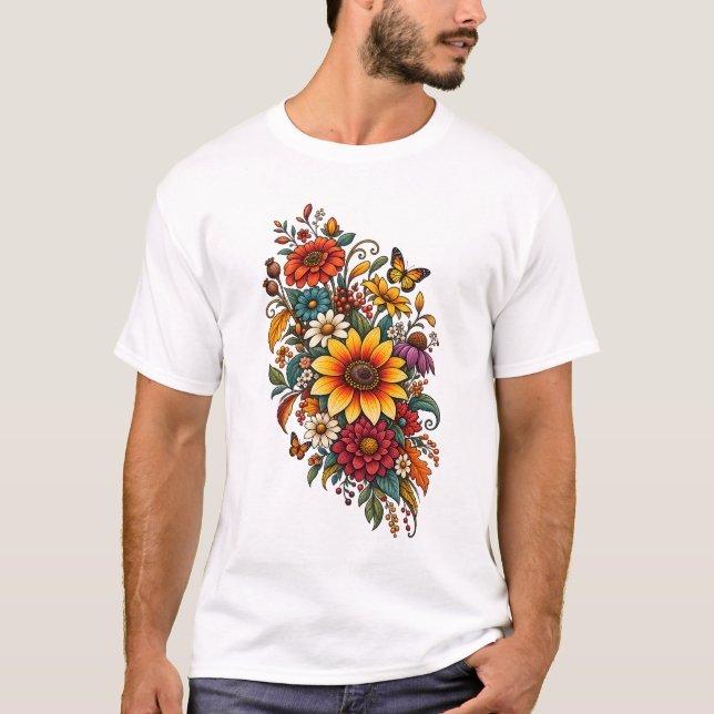 Camiseta Flores Silvestres de Outono Retrô (Frente)