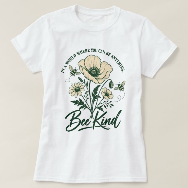 Camiseta Flores Silvestres e Abelhas Vintage (Frente do Design)
