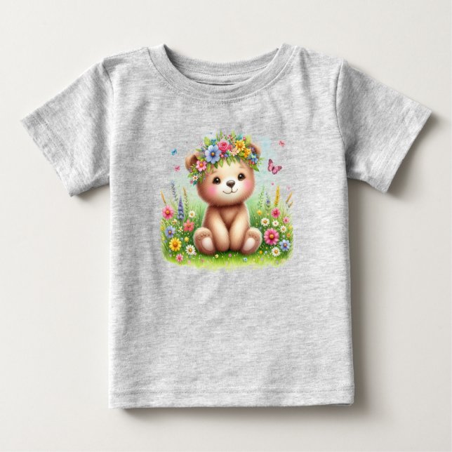 Camiseta Flores Silvestres e Borboletas Beary Fofos (Frente)