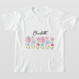 Camiseta Flores Silvestres em Aquarela Rosa Monogramadas