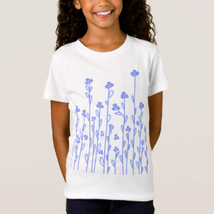 Camiseta Flores silvestres florais de rabo branco-azul-clar