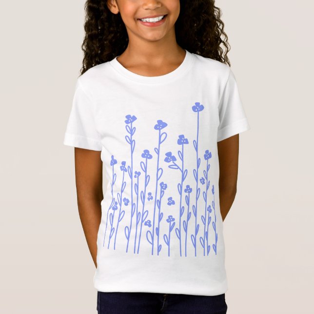 Camiseta Flores silvestres florais de rabo branco-azul-clar (Frente)